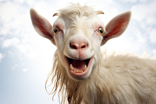 Portrait of a goat showing the tongue