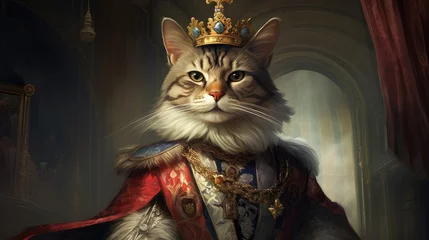 Fotobehang King royal person cat oil painting style portrait wallpaper background © Irina