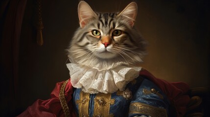 King royal person cat oil painting style portrait wallpaper background - obrazy, fototapety, plakaty