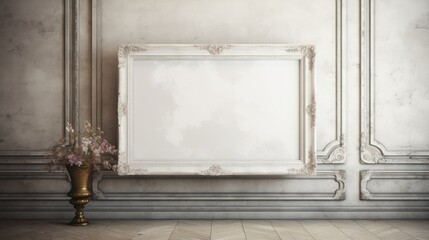Old retro royal oil paintings style empty frame picture room interior wallpaper background