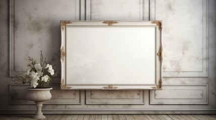 Old retro royal oil paintings style empty frame picture room interior wallpaper background