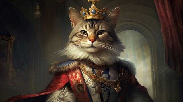 King royal person cat oil painting style portrait wallpaper background