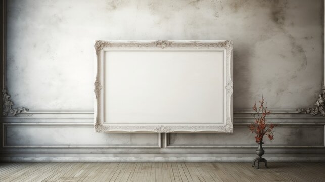 Old retro royal oil paintings style empty frame picture room interior wallpaper background