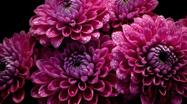 Beautiful purple chrysanthemum flowers on black background. Mother's day concept with a space for a text. Valentine day concept with a copy space. © John Martin
