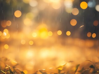 Blured rain drops at sunset time. AI generated illustration