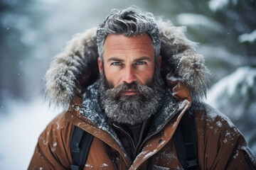 Fototapeta premium portrait of a man in winter created with Generative AI technology