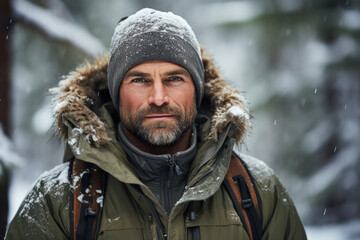 Fototapeta premium portrait of a man in winter created with Generative AI technology
