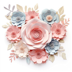 Bouquet of paper flowers for cards, stickers, prints. Mother's Day, March 8, Valentine's Day, Birthday