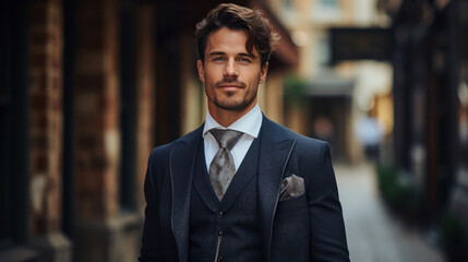 Fototapeta premium portrait of a man in well dressed suit created with Generative AI technology