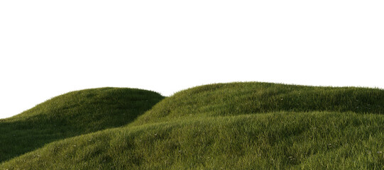 Hills with grass on a transparent background. 3D rendering.