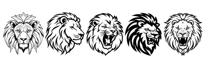 Lion silhouettes set, large pack of vector silhouette design, isolated white background