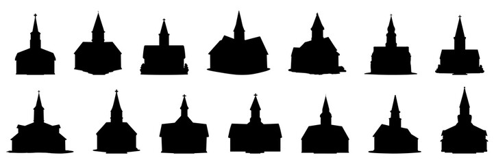 Church silhouettes set, large pack of vector silhouette design, isolated white background