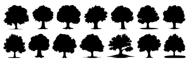Tree silhouettes set, large pack of vector silhouette design, isolated white background
