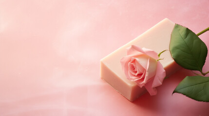 Soap with Rose on Vintage Pink Textured Background