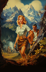 Obraz premium Szene mit Mann und Frau im Stil der historischen Filmposter Plakate - Cinema Poster 