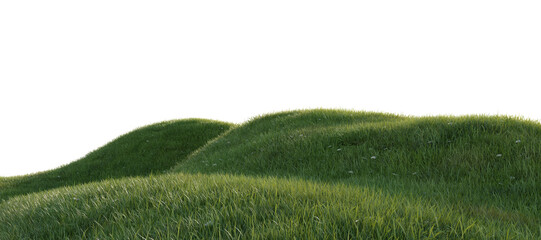 Hills with grass on a transparent background. 3D rendering. - obrazy, fototapety, plakaty