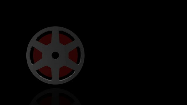 Film Tape Reel turns on itself - loop animation - black background