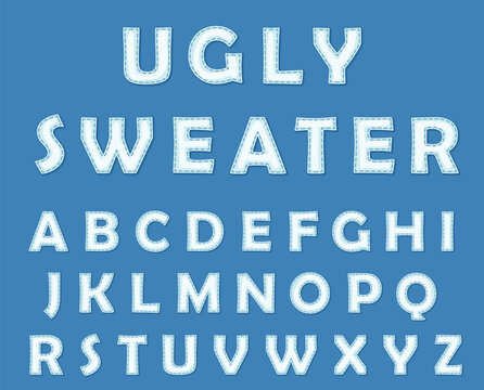 ABC applique for clothes vector illustration, alphabet letter embroidered to denim or knitwear, patch font design for creating prints flyers, seasonal greeting cards