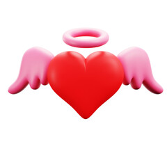 love hearth wings with angel holy halo head ring 3d icon valentine day illustration render design