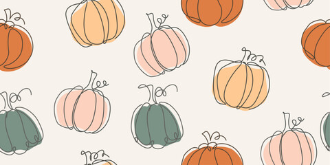 Drawn pumpkin pattern. Beautiful colored pumpkins, stylish wallpaper for print, pillows, wallpaper, cups, notebooks, clothes.