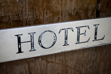 Closeup of Hotel signage in the street - 676853692