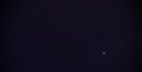 Fototapeta premium Panorama blue night sky milky way and star on dark background.Universe filled with stars, nebula and galaxy with noise and grain.Photo by long exposure and select white balance.Dark night sky.
