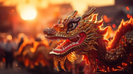Colorful chinese new year dragon dance costume with intricate design details and cultural symbolism - obrazy, fototapety, plakaty