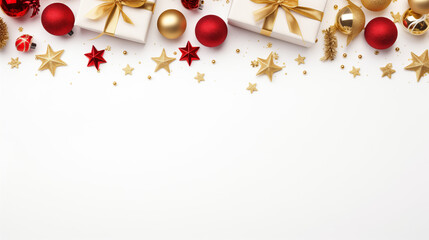 Top View of Elegantly Wrapped Christmas Gifts and Sparkling Ornaments