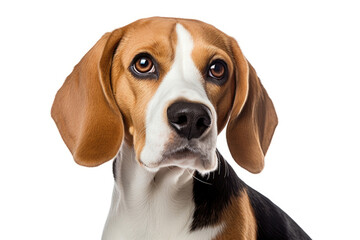 Portrait of beagle dog on white background
