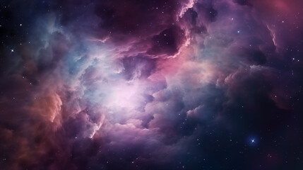 Magical space background, purple Universe panorama filled with stars, stardust, nebula and galaxy