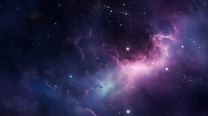 Fototapeta na wymiar Abstract space background, purple Universe panorama filled with stars, stardust, nebula and galaxy
