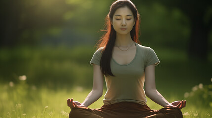 Color-Coordinated Yoga Practice with Korean Girl on Lawn