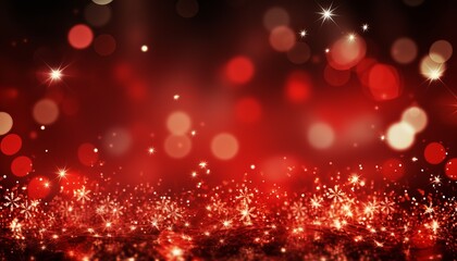 Glittering red christmas background with snowflakes and lights   merry christmas banner
