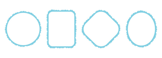 Set of romantic blue frames in the style of vintage photographs.