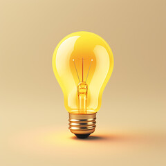3d cartoon style minimal yellow light bulb icon. Symbol of idea, strategy, and solution. Concept illustration.