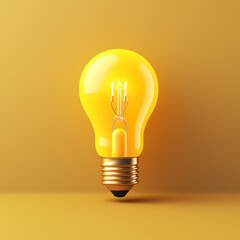 3d cartoon style minimal yellow light bulb icon. Symbol of idea, strategy, and solution. Concept illustration.