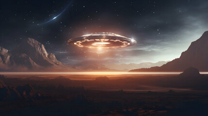 Obraz na płótnie Canvas An illustration of an alien UFO spaceship emerging,AI