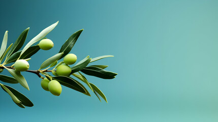 Olives and olive oil floating on a green background,Generative Ai.