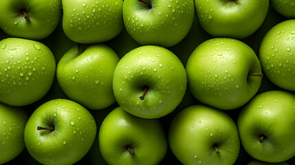 Fresh Green Apple Raw fruit and vegetable backgrounds overhead perspective,Generative Ai.