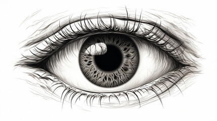 Engraving Drawing of Isolated Human Eyeball – Detailed Anatomy Art