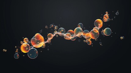 Eine Kette aus Seifenblasen fliegt durch die Luft.
