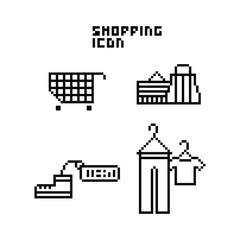 pixel art shopping icon using black color and white background,good for your project and business.	