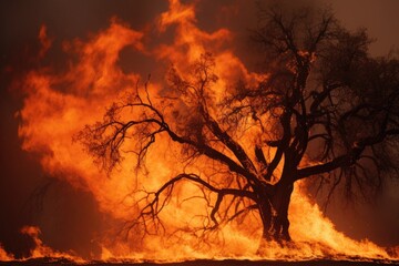 A tree in flames, bushfire