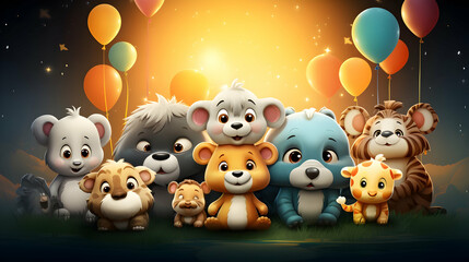 Happy birthday background with cartoon animals character,generated Ai.