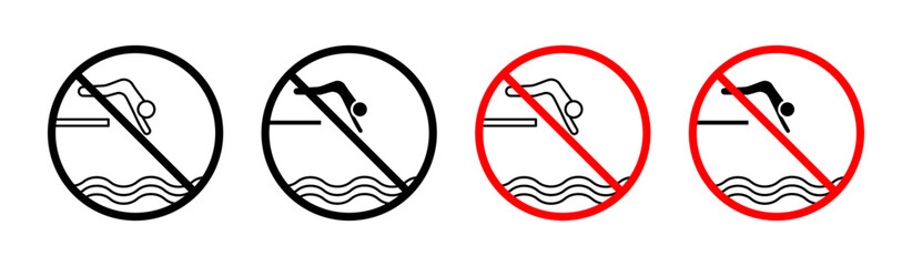 Don't jump forbidden vector set. Do not jump in pool icon in black color. - obrazy, fototapety, plakaty
