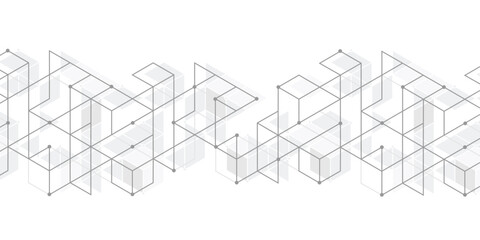 Linear geometric drawing. Abstract white background from cubes and lines. Vector illustration.
