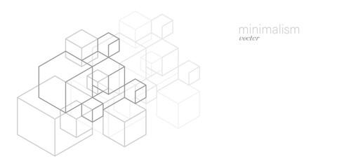 White background from cubes and lines. Linear geometric drawing. Abstraction,Vector illustration.