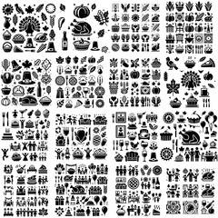 Thanksgiving, fall, party black and white icons pack