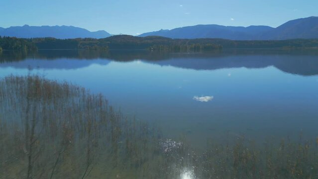 Drone footage of Staffelsee lake and the Bavarian Alps