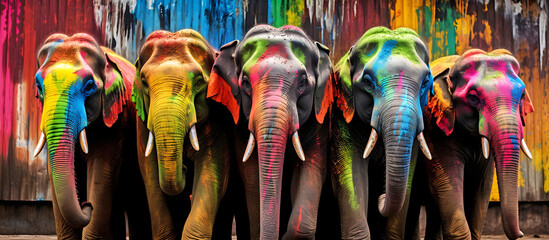 colorful elephants for festivals. AI generated.